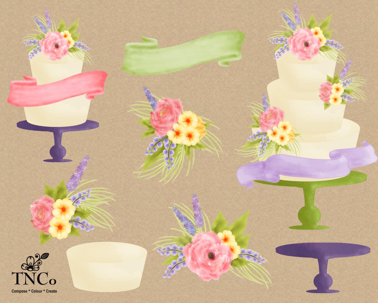 Wedding Cake Clipart Fancy Cake Printable Watercolour | Etsy