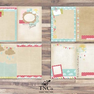 Printable Journal pages, Fresh Start digital book, bunting clipart, instant download. A5 journal pages, digital designed supplies.
