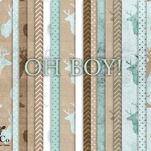 Deer antler decor -  baby boy decor - blue digital paper - brown digital paper - blue polka dot paper - commercial use - Stag printable