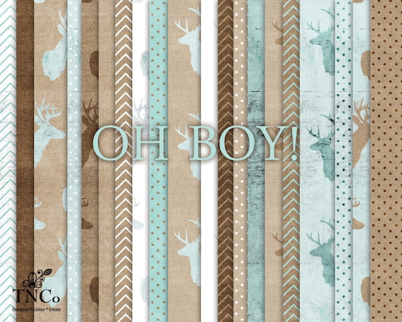 Deer antler decor -  baby boy decor - blue digital paper - brown digital paper - blue polka dot paper - commercial use - Stag printable