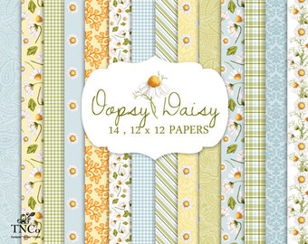 Watercolor flower digital Paper - Watercolor digital paper - Flower Paper - Floral paper - Flower background - Blue paper - Yellow Paper
