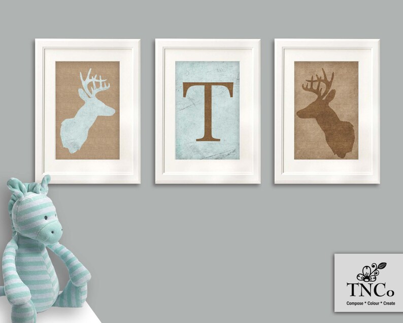 Deer antler decor - baby boy decor - blue digital paper - brown digital paper - blue polka dot paper - commercial use - Stag printable image 5