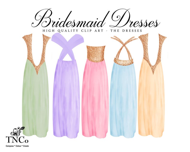 16 Bridesmaid Proposal Printable Wedding Clipart Prom Commercial Use Clip art TNCo Bridesmaid Clipart Bridesmaids dresses pink