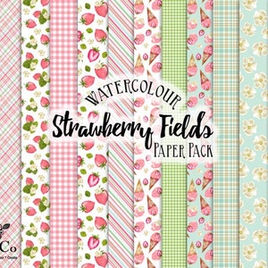 Strawberry printable papers - Fruit patterned paper - Watercolour strawberry paper pack - strawberry scrapbook background papers -