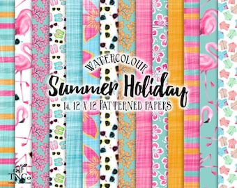 Summer digital paper - Commercial use digital paper - Beach party decor - Patterned Paper - Digital background paper - Flamingo paper - TNCo