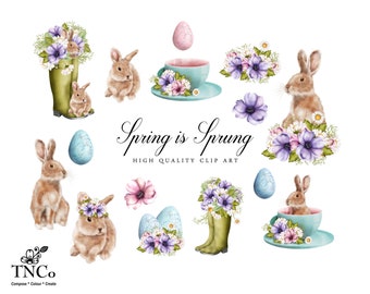 Easter Clip Art - Spring Clip art - Spring Illustrations - Watercolor Clipart - Teacup Clip Art - Commercial Use Clip art - Planner stickers