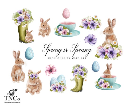 Easter Clip Art - Spring Clip art - Spring Illustrations - Watercolor Clipart - Teacup Clip Art - Commercial Use Clip art - Planner stickers