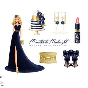 Clipart Fashion Girl - Kobieta w wieczorowej sukni - Złoty brokat clipart - Złota kopertówka - Clipart komercyjny - Pobieranie cyfrowe Scrapbooking