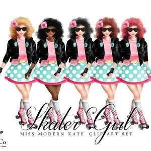 Planner sticker girl - Commercial use Clip art - Fashion girl clip art - Fashion illustration - MK - Roller skating girl - roller blade girl