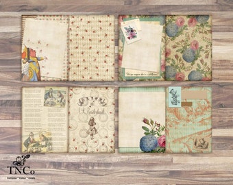 Printable Alice in wonderland journal. Printable pages, Sir John Tenniel illustrations, Commercial supplies, Printable journal, art journal
