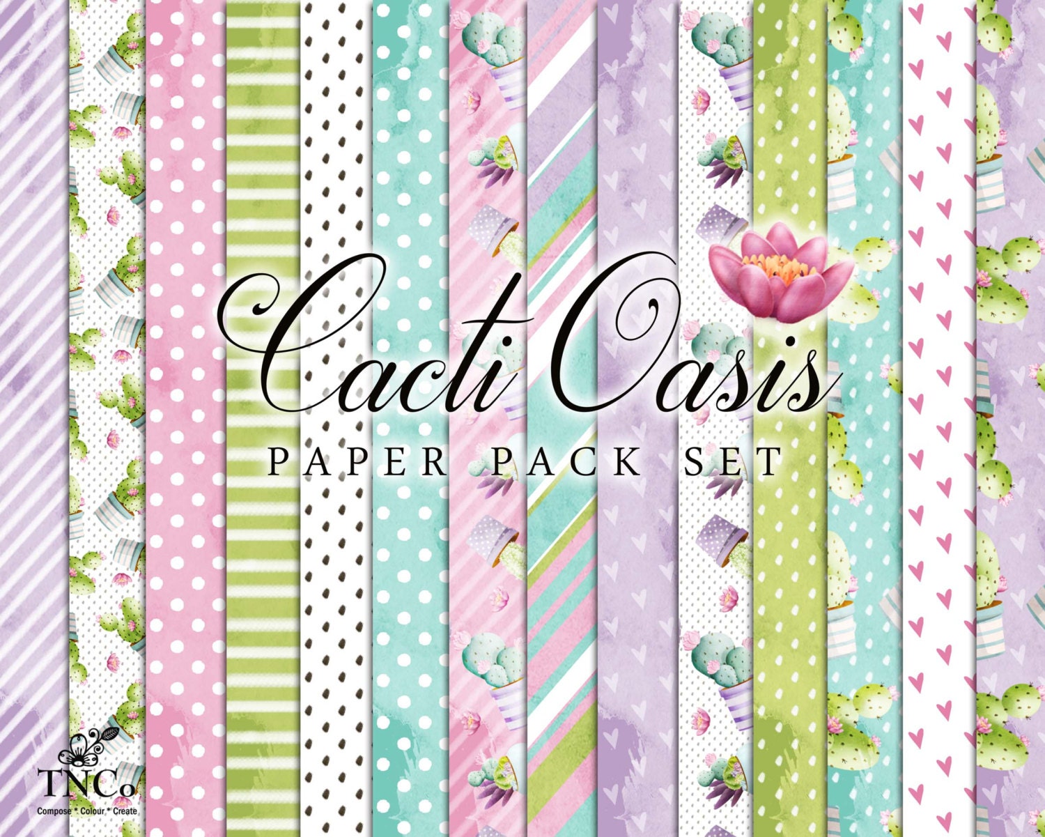 Succulent Digital Paper - Cactus Digital Paper - Watercolor Digital P…
