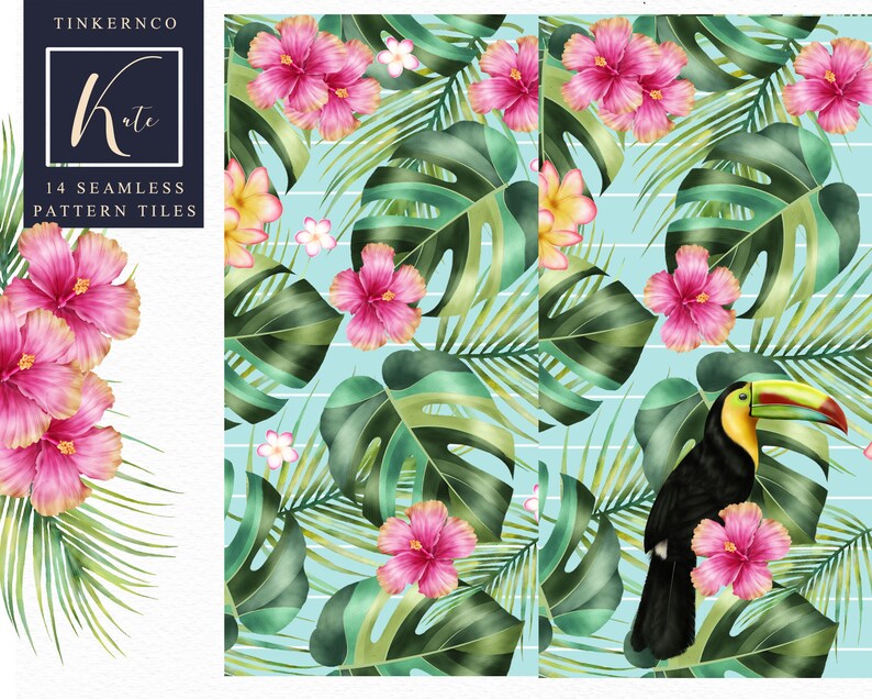 Tropical Print Digital Paper Stripe Paper Exotic Patterned - Etsy
