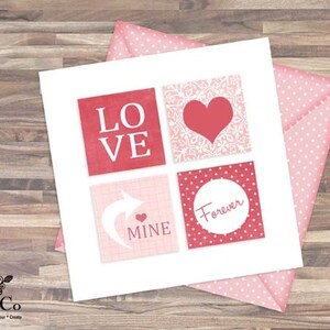 Printable valentines digital collage sheet. flash cards 3 x 3, 2 x 2. instant download scrapbooking squares for commercial use, image 4