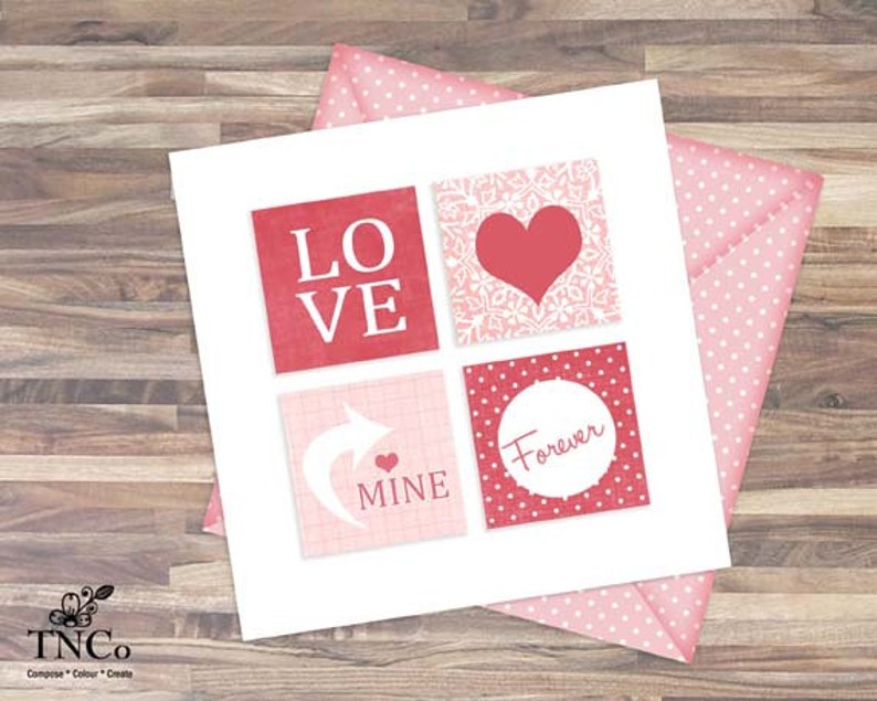 Printable valentines digital collage sheet. flash cards 3 x 3, 2 x 2. instant download scrapbooking squares for commercial use, image 4