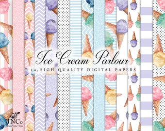 Ice cream digital paper - Digital download - Summer paper - Digital scrapbook paper - Commercial use digital paper - Watercolor digital