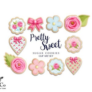 Cookie clip art - Rose cookies - Flower cookie clipart - Commercial clip art for small business - Pink rose illustration