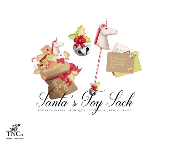 Christmas Clipart, Santa Sack, Festive clipart, Christmas digital, commercial use clipart, Scrapbook clipart, Hobby horse gift, TNCo