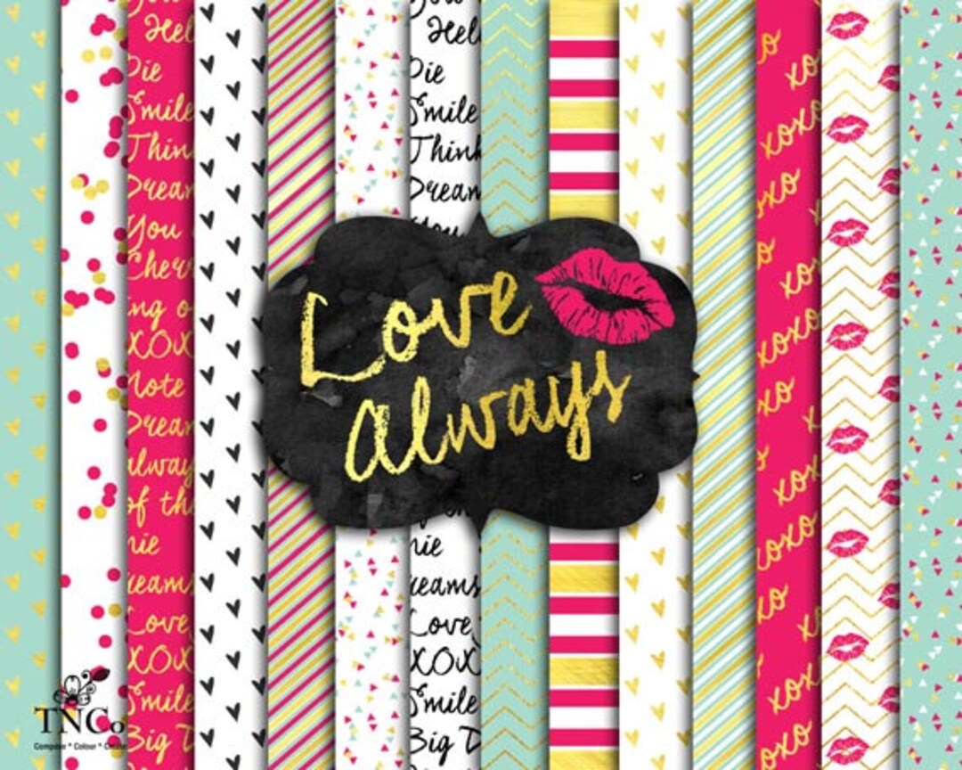 Love Print - Digital Paper - Digital Scrapbook Paper - Word Art Clipart ...