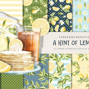 12 papiers numériques Lemon Seamless, fonds de scrapbooking numérique d’été Citrus, clipart citron bonus et illustrations à usage commercial 2