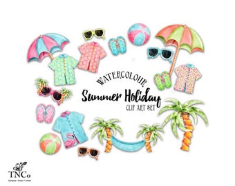 Beach clipart - watercolor beach clip art - Vacation clipart - Flip flop clip art - commercial use clip art - Clip art for planner stickers