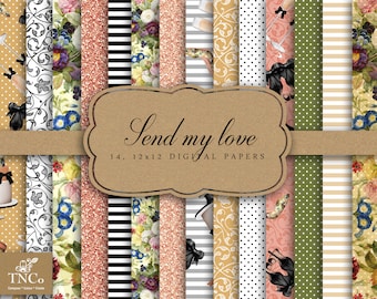 Papier - Blumen Papier - Digital Download - MK - kommerzielle Nutzung Digital Paper - Vintage Blumen Print - gemusterten Papier