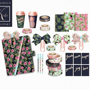 Planner Clipart for Stickers - Bow clipart - Floral blogger clipart icons - Tropical planner art - Modern commercial use clipart - TNCo