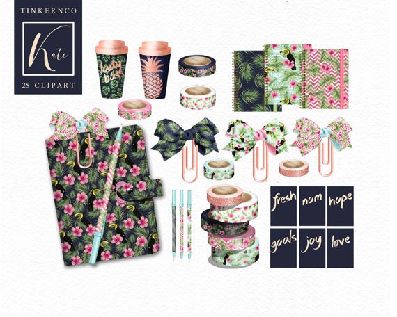 Planner Clipart for Stickers - Bow clipart - Floral blogger clipart icons - Tropical planner art - Modern commercial use clipart - TNCo
