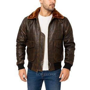 Blouson aviateur en cuir marron pour homme - Manteau aviateur vintage