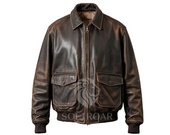 Vintage Brown Real Leather Bomber Jacket for Men – Classic Military Style