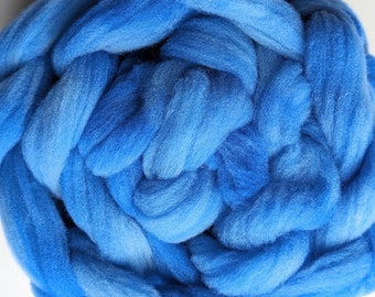 Spinning Fiber Roving 100% Babydoll Southdown Wool 2 Ounce Braid Combed Top Bright Medium Blue Fiber  " River Blue "(2 available)