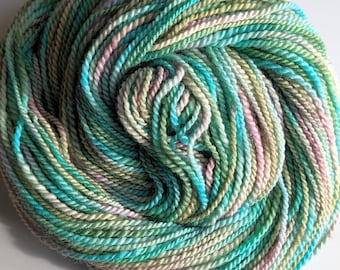 Yarn Handspun Alpaca & Babydoll Southdown Wool  2 Ply 160 Yds Hand Dyed Multicolored " Prism  " Knit Weave Doll Hair