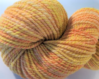 Handspun Hand Dyed Yarn Babydoll Southdown Wool 188 Yards Bright Yellow Two Ply  " New Day  "  Knitting  Doll Hair