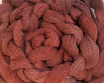 Wool Roving Babydoll Southdown / Alpaca for Spinning 4 Oz Combed Top Dark Red Fiber " Faded Rose "