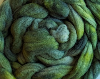 Wool Roving Babydoll Southdown / Alpaca for Spinning 4 Oz Combed Top Fiber " Olive Grove "