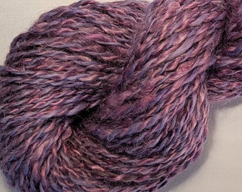 Handspun Yarn Suri Alpaca and Kid Mohair 88 Yards Pink and Purple Two Ply  " Hyacinth  "  Knitting  Doll Hair