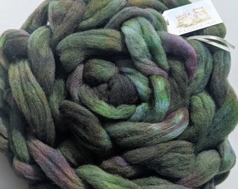 Wool Roving Babydoll Southdown / Alpaca for Spinning 4 Oz Combed Top  Green Multi-Colored Fiber " Jungle Trek " (4 avail.)