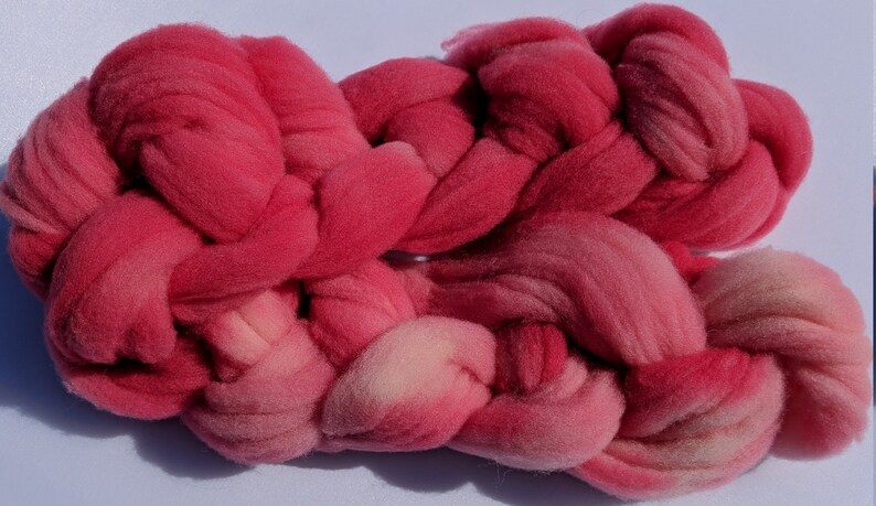 4 available Spinning Fiber Roving Babydoll Southdown Wool 2 Ounce Braid Combed Top Pink Fiber Pink Ombre