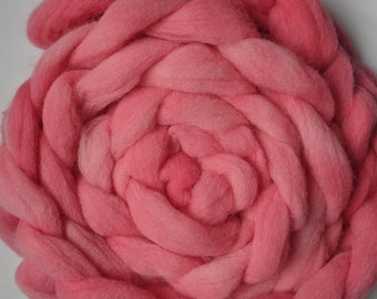 Wool Roving Babydoll Southdown / Alpaca for Spinning 4 Oz Combed Top Fiber " Pink Tulips "