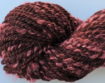Yarn Textured Handspun Alpaca Wool and Mohair Super Bulky 94 Yards Dark Red Hand Dyed  " Sugarplum  " Doll Hair Knitting Supply
