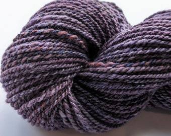 Handspun Hand Dyed Yarn Wool and Silk 234 Yards Purple Two Ply " Plum " Knitting Weaving Doll Hair (more avail.)