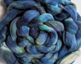 Wool Roving Babydoll Southdown / Alpaca for Spinning 4 Oz Combed Top Dark Blue Multi-Color Fiber " Deep Blue Sea " (4 avail.)