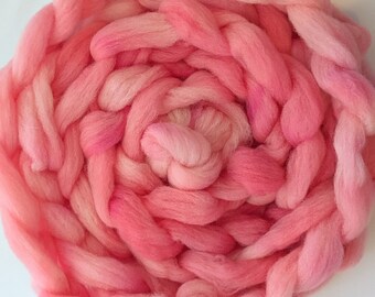 Wool Roving Babydoll Southdown / Alpaca for Spinning 4 Oz Combed Top Fiber " Tickled Pink "