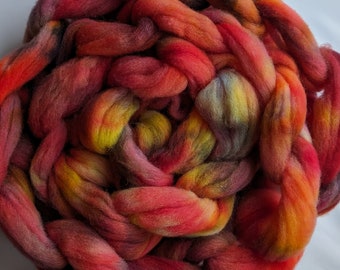 Wool Roving Babydoll Southdown / Alpaca for Spinning 4 Oz Combed Top Fiber " Ablaze "