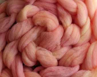 Wool Roving Babydoll Southdown / Alpaca for Spinning 4 Oz Combed Top Fiber " Just Peachy  " (2 avail.)