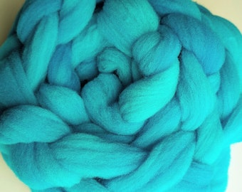 Spinning Fiber Roving 100% Babydoll Southdown Wool 2 Ounce Braid Combed Top Bright Medium Turquoise Fiber  " Caribbean Blue " (2 available)