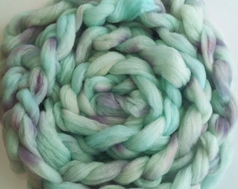 Wool Roving Babydoll Southdown / Alpaca for Spinning 4 Oz Combed Top  Pastel aqua and purple Fiber " Fairy Tale " (2 Available)