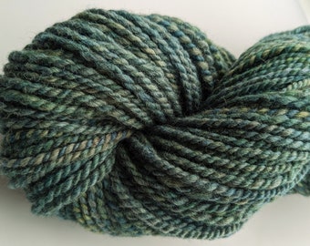 Yarn Handspun Alpaca & Babydoll Southdown Wool 2 Ply 152 Yds Hand Dyed Grayish Blue and Green " Blue Spruce  " Doll Hair Knit Weave