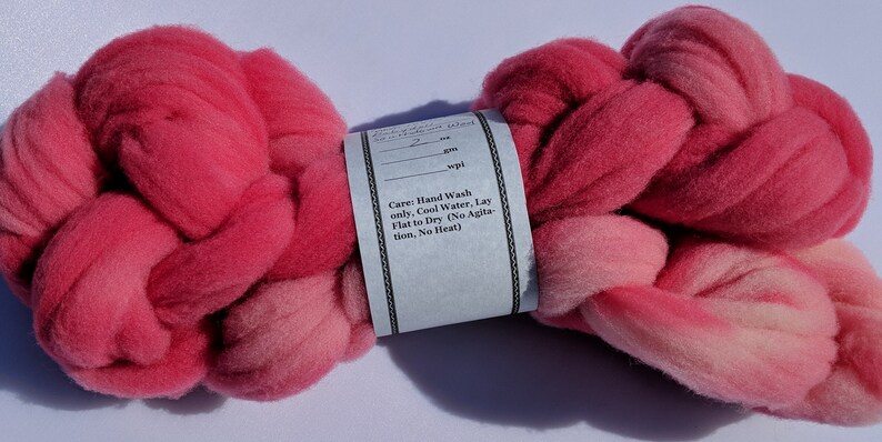 4 available Spinning Fiber Roving Babydoll Southdown Wool 2 Ounce Braid Combed Top Pink Fiber Pink Ombre