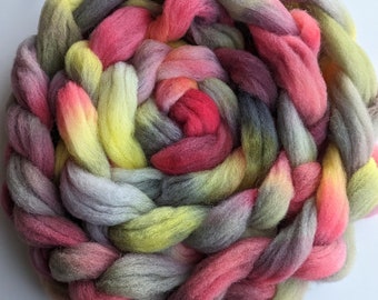 Roving Alpaca and Babydoll Southdown Wool Hand Dyed Combed Top 4 oz. Braid Multi Colored Spinning Fiber " Emergence "