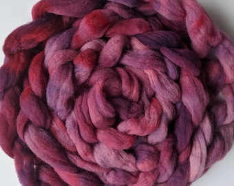 Wool Roving Babydoll Southdown / Alpaca for Spinning 4 Oz Combed Top Purple and Red Fiber " Fuchsia " (2 Available)